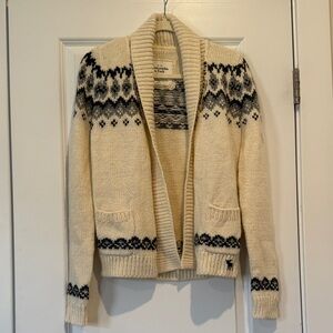 Cozy Cream and Grey Fair Isle Women's Sweater Cardigan